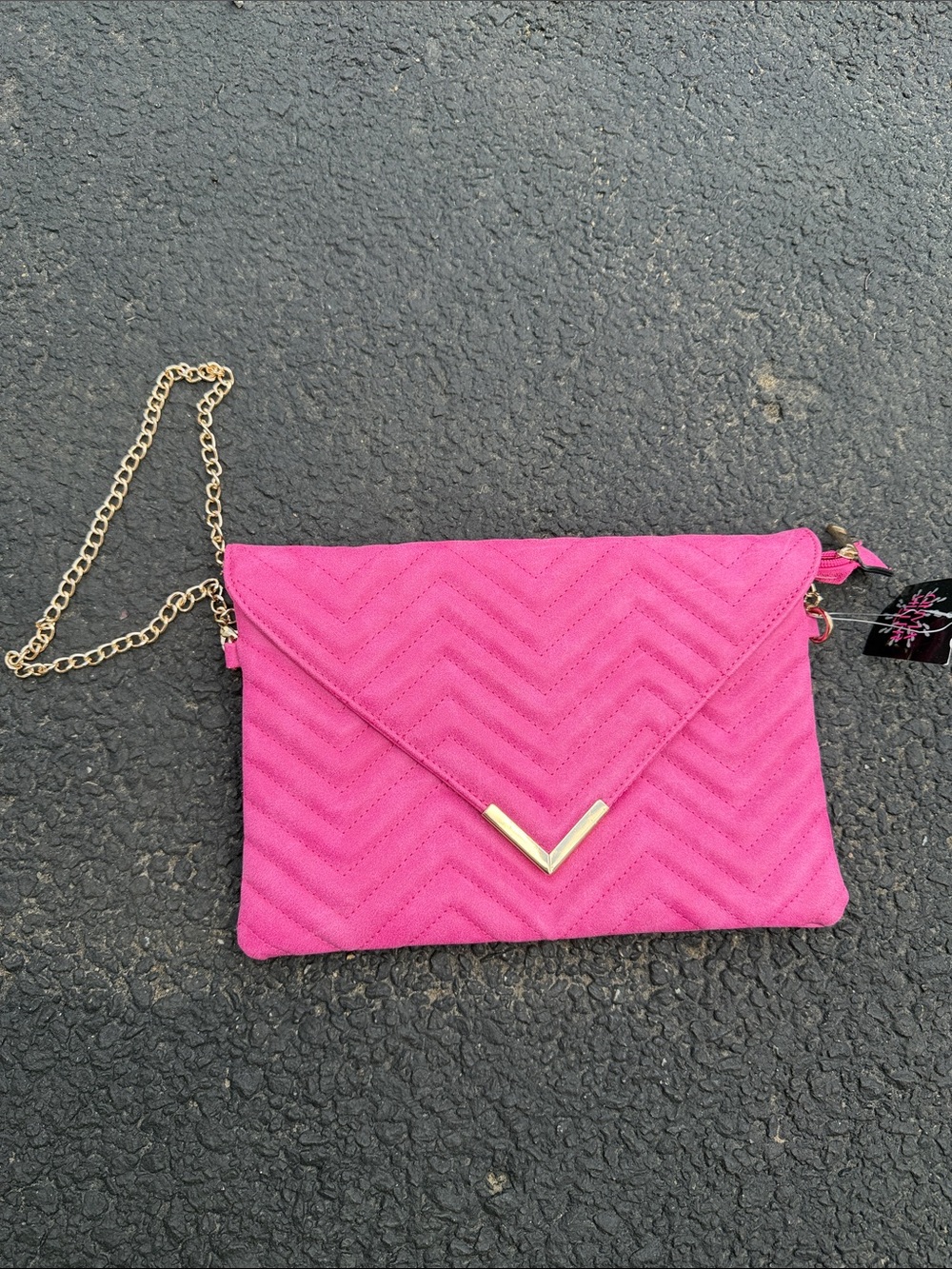 Hot Pink Quilted Envelope Crossbody Bag with Gold Chain
